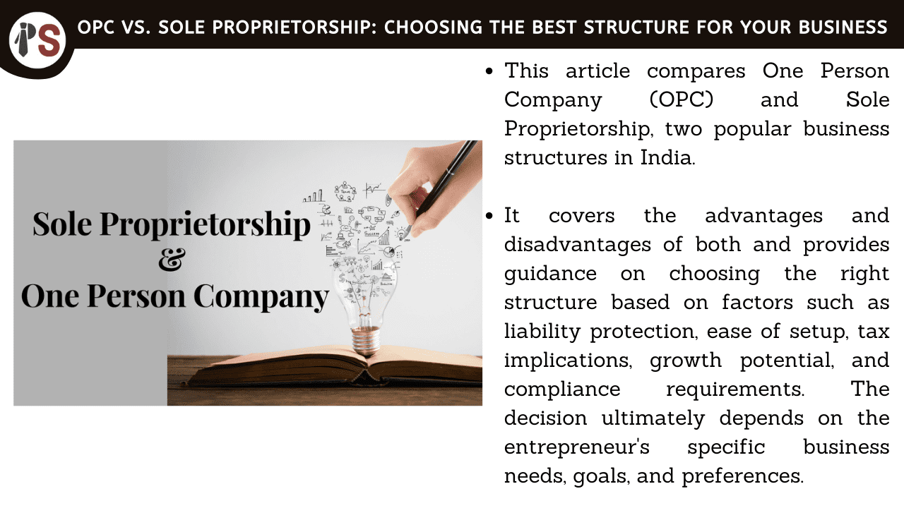 OPC vs. Sole Proprietorship: Choosing the Best Structure for Your Business